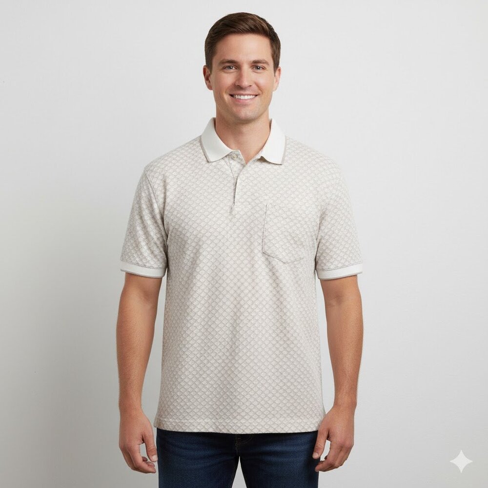 Vtg Field Gear Golf Mens Polo 1/4 Button UP Short Sleeves Cream XLT‎